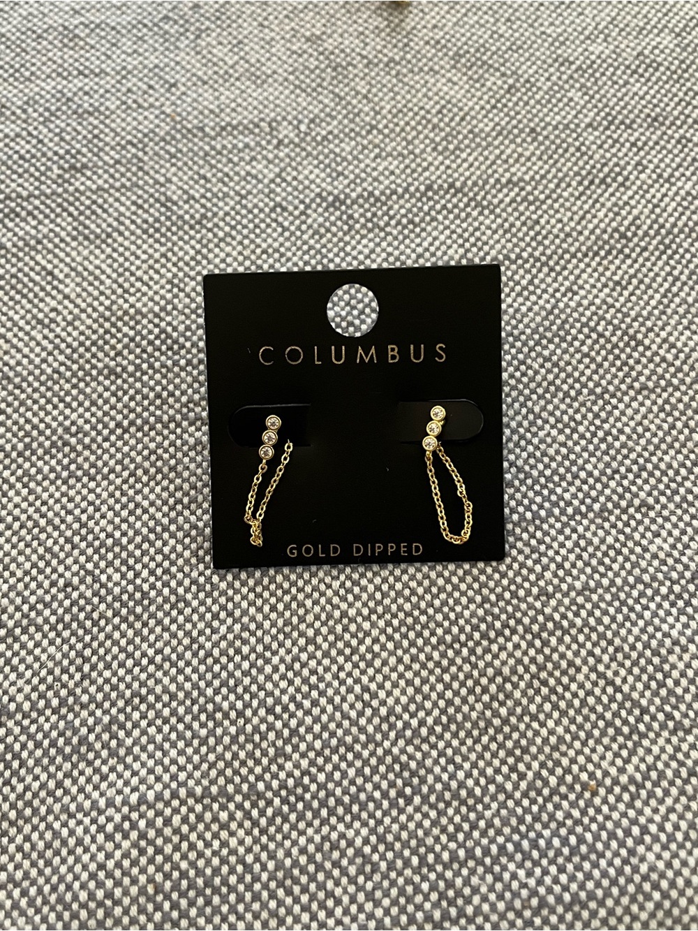 Gold-Dipped Triple Crystal Drop Chain Earrings - New